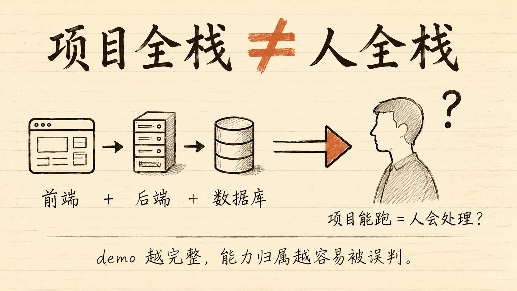 项目全栈 ≠ 人全栈 — 手绘对比构图